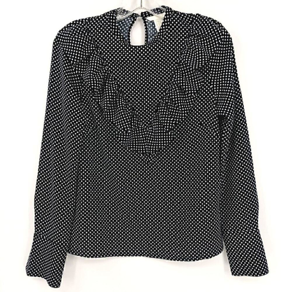 H&M Women's 2 B&W Polka Dot Ruffled B&W Top